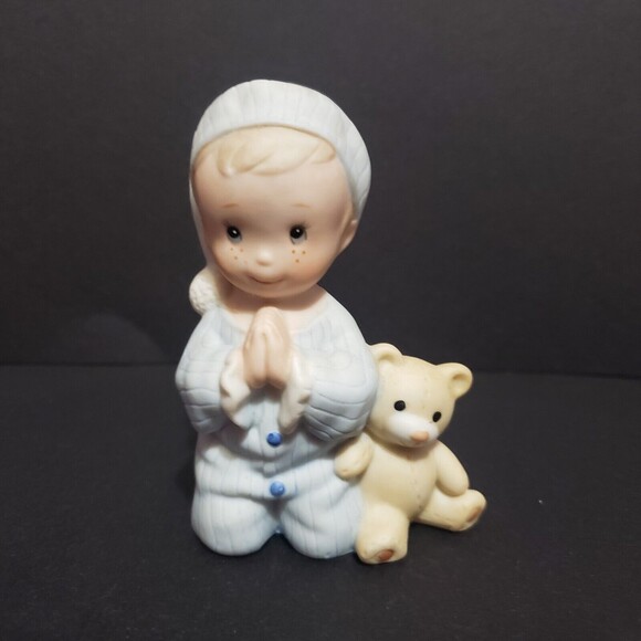 HOMCO FIGURINES ( Praying Boy~ Blue Pajamas ~ Teddy Bear ) 3.5" - Picture 1 of 6